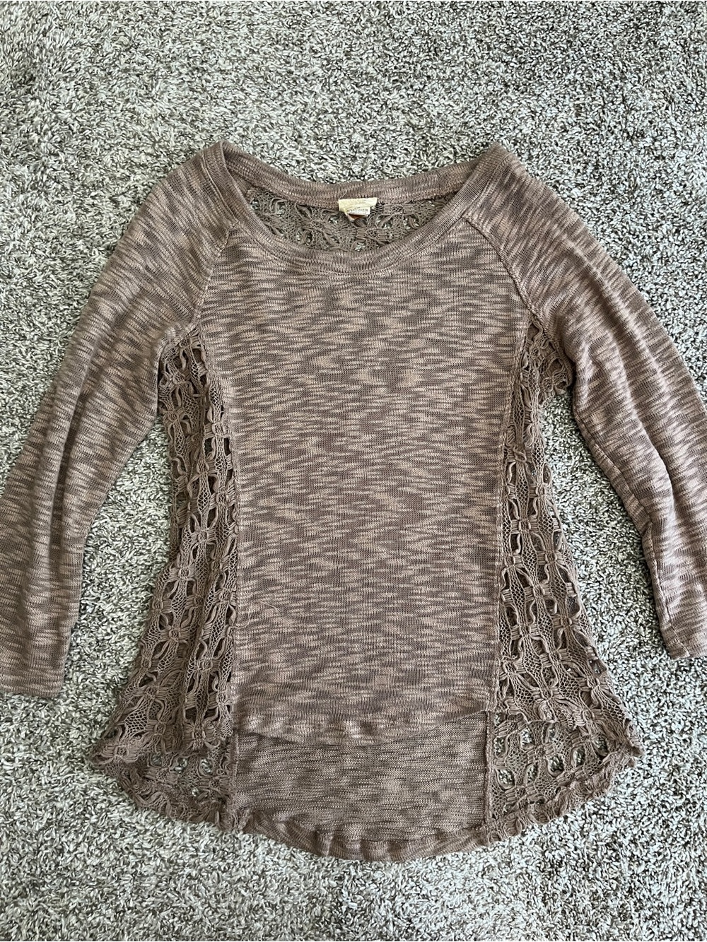 Daytrip Boho Brown Crochet Lace Thermal Blouse